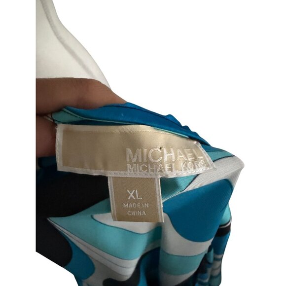 MICHAEL KORS Blue Swirl Mod Print Batwing Sleeve Top Size XL - Picture 3 of 7
